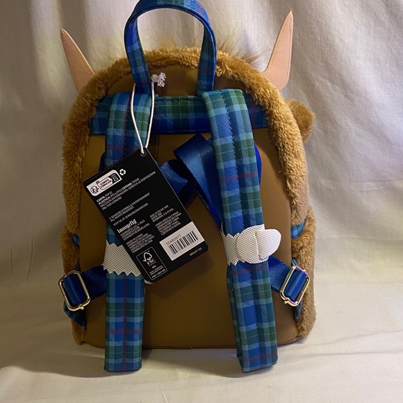 Loungefly Busch Gardens  Brown Plush Bull Backpack with Blue Details - Picture 3 of 4